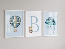 Personalised Boys Teddy Bear bedroom print (Set of 3 ) Pictures Nursery Print