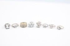 Sterling Silver Rings Clear Gemstone Cocktail Statement Cluster x 6 (38g)