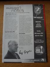 30/01/2001 Walsall v Wigan Athletic [LDV Vans Trophy] (Programme Dated 16/01/200