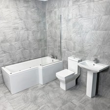 Whirlpool Shower Bath Suite With L Shaped Bath and Taps Square Right Hand Amara