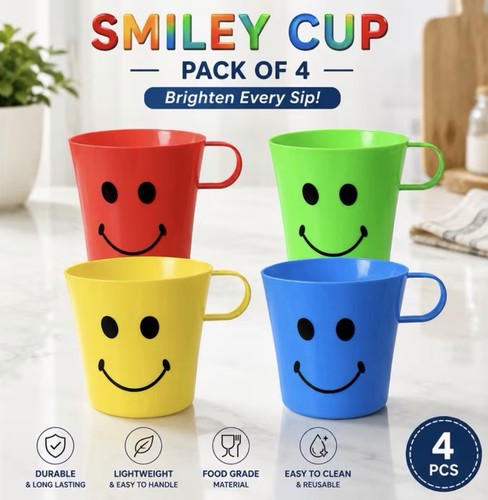 Kids smiley face plastic cups - smiley,