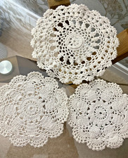 3 VINTAGE WHITE COTTON HAND