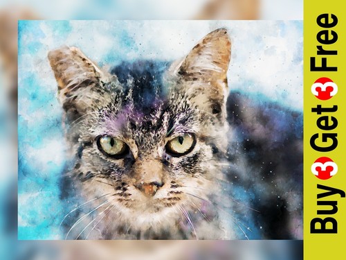 Tabby cat abstract watercolour - tabby,