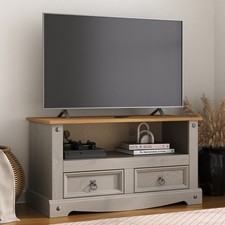 Corona Grey TV Stand Flat Screen 2 Drawer Unit Cabinet Solid Wax Pine Mexican