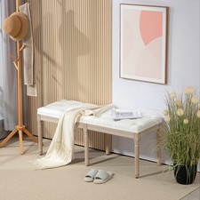 French Vintage Style End of Bed Bench, Upholstered Bedroom Bench, Cream White