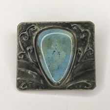 Antique Arts and Craft Ruskin Style Brooch with Pewter Mount