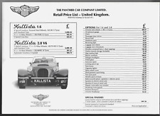 Panther Kallista Prices & Options c1983 UK Market Single Sheet Brochure 1.6 2.8