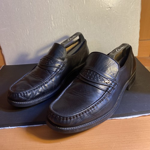 Mens black leather - slip, on