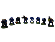 8 Vintage Warhammer 40k Space Marines Plastic Figures from Games Workshop.