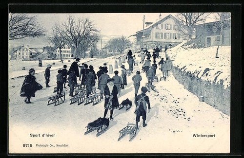 Children with sleds - in, the