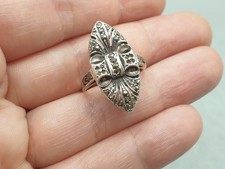 Antique Art Deco 9ct Gold and Silver Marcasite Ring Size UK N Sparkly Dress Ring