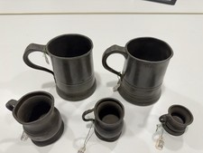 5 X Antique Pewter Tankards