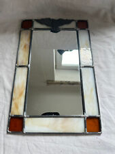 Leaded Mirror with White & Orange Stained Glass surround Panels & Metal Eagle
