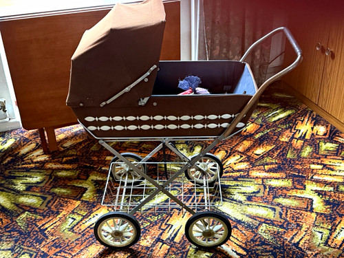 Vintage brown baby pram with - pram,