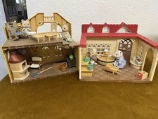 Sylvanian Families Raspberry Cottage + Lakeside Lodge W Some Furniture &People