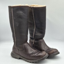 UGG Australia Brooks UK 3.5 Tall Boots Brown Leather Sheepskin Lined Fall Winter