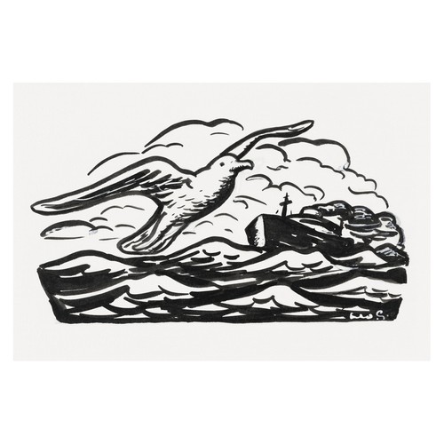 Seagull nautical ink poster - poster, |