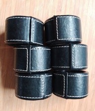 6 Black Leather Napkin Rings