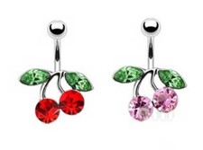 CHERRY - Crystal Belly Bar - Choose Colour & Length: 6mm 8mm 10mm 12mm 14mm 16mm