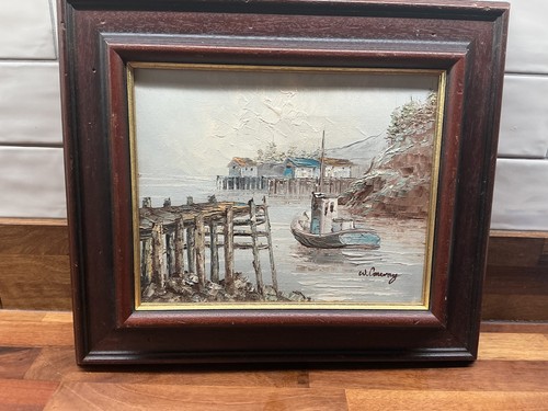 Oil canvas harbour scene - canvas,