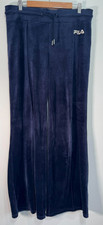 Fila Bottoms Womens Medium Navy Velvet Velour Embroidered Logo Wide Leg Vintage