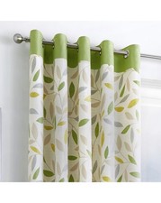 Fusion Beechwood Eyelet Curtains Leaf Pattern Beige Green 229W x 229D Cm(90x90”)