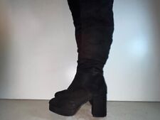 PRIMARK WOMEN'S BLACK FAUX SUEDE BLOCK KNEE HIGH BOOTS UK 7 EUR 40/41 BT127