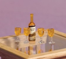 Small Whiskey Bottle & Glasses, Dolls House Miniature, Mini Small