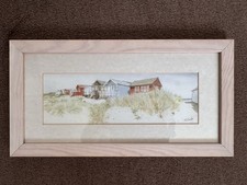 Hengistbury Head  beach huts Framed Signed Print By Local Artist Kim Tarpey.