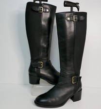 DUNE,LONDON TILDAS BLACK LEATHER ELASTICATED KNEE HIGH RIDING BOOTS UK 6 EU39