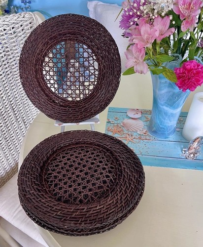 Open weave rattan wicker plate - rattan,