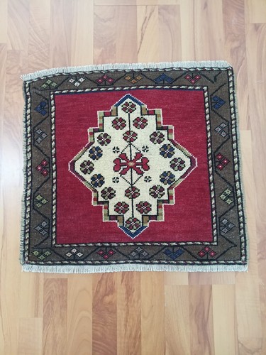 Old red rug geometric - old, wool