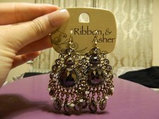 Ladies Ribbon & Asher Gold with Stone Earings BNWT