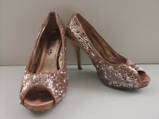 Evie Pink Sequin Sparkle 4.5" Peep Toe High Heel Shoes - Size UK 6 (006)
