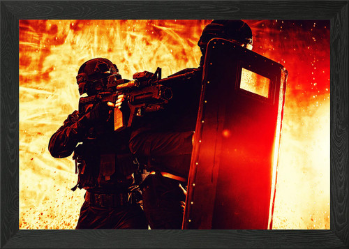 Riot shield attack framed wall - riot,
