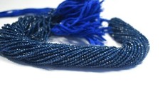 Natural Blue Sapphire 2-3MM Micro Faceted Round Gemstone Beads 12" For Jewelry