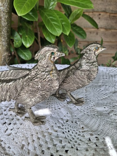 Vintage pair metal pheasant - vintage,
