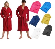 Unisex Bath Robe 100% Cotton Terry Towelling Shawl Collar & Hooded Bathrobe Gown