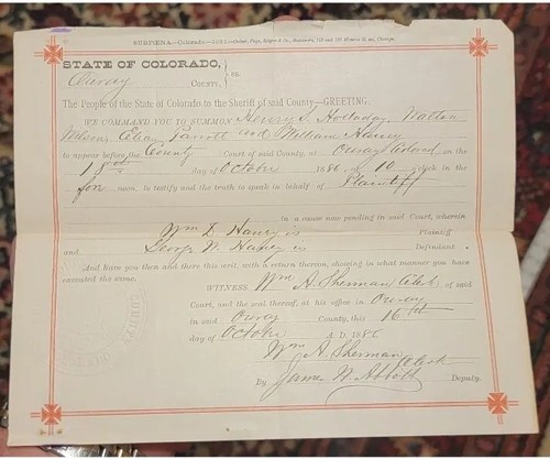 19th cent warrant - 19th, subpoena