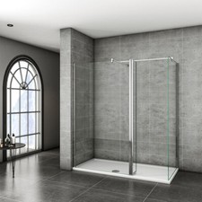 Wet Room Shower Enclosures Walk In Shower Screen Stone Tray Flipper Panel 1950mm