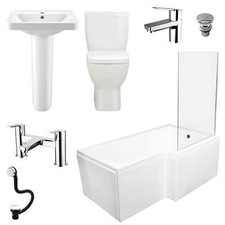 Complete Bathroom Suite L Shaped Shower Bath Inc Screen and Taps RIGHT HAND