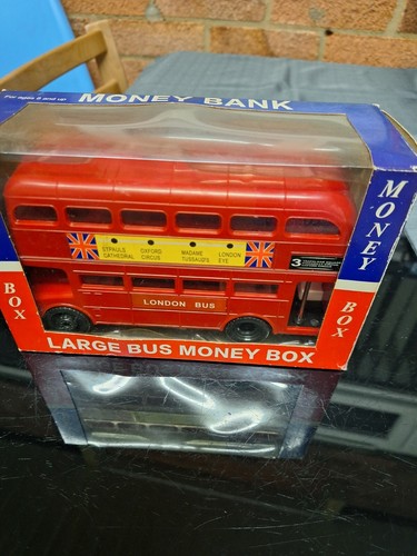 Plastic london bus money box - money,