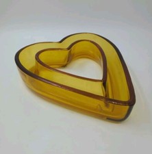 Amber Glass Heart Shaped Posy Ring/Bloom Trough, Vintage Bagley