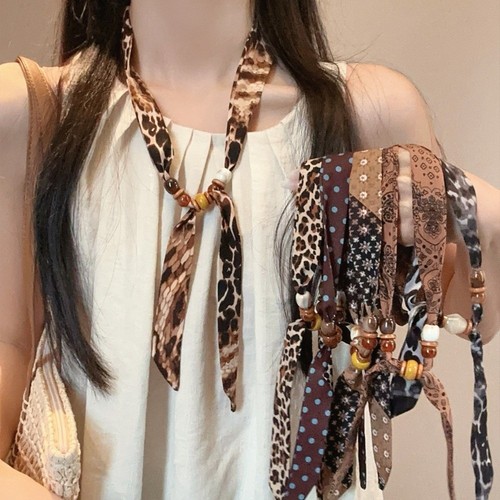 Leopard print beaded scarf - leopard,