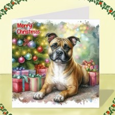 Staffordshire Bull Terrier Dog Christmas Card, Staffie