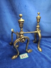 Lovely Antique Pair Of Victorian Solid Brass Fire Dogs 1.4kg 