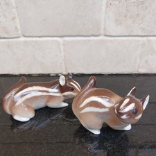 Pair of Vintage Lomonosov USSR Porcelain Chipmunk Figurines Mid Century Ceramic