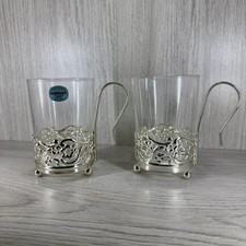 Duralex Vintage Glass Cups in Corbell Silver Company Holders Silver Plated