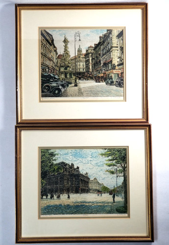 Pair austrian etchings - austrian, one