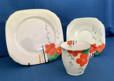Art Deco Collingwood Handpainted Flower Handle Cup 6134 pattern ~ Trio.